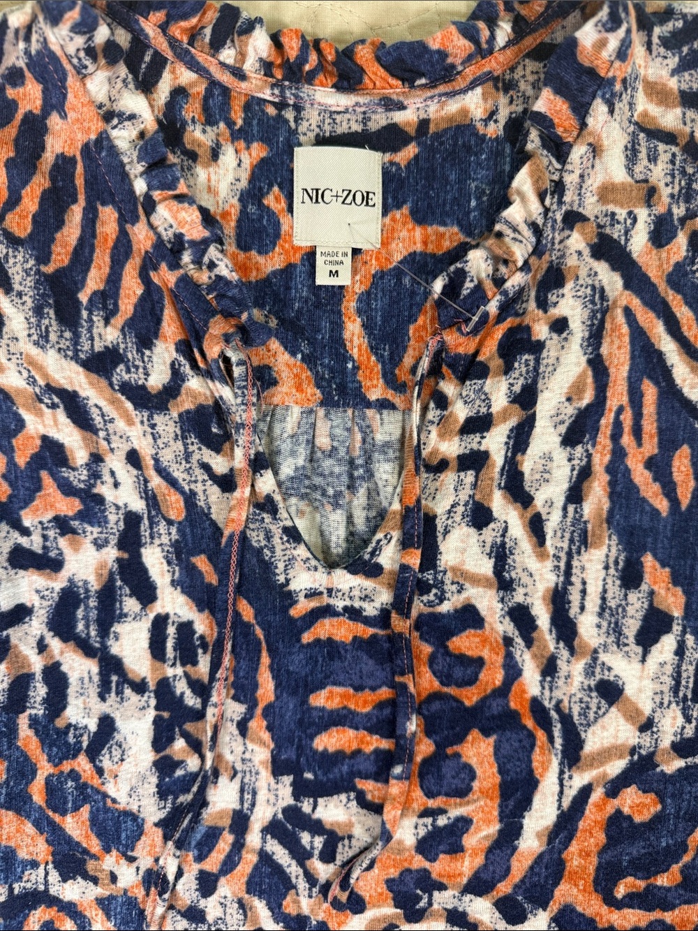 NIC+ZOE Abstract Print Sleeveless Knit Dress M Navy Orange Stretch Boho Travel - Picture 11 of 13